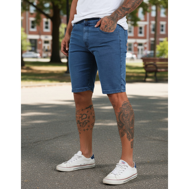 Bermuda Jeans Masculina Skinny Com Super Lycra Linha Premium