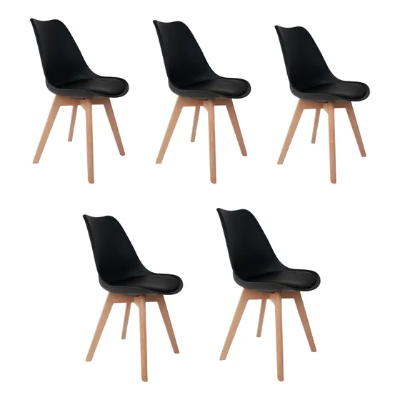 Cadeira De Jantar Leda Eames Base Madeira, 5 Unidades