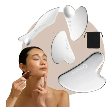Gua Sha Placa Massagem Ço Inox Anti Idade Skincare 4pcs Prata