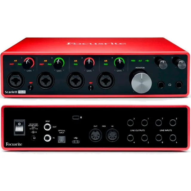 Interfaz de audio USB Focusrite Scarlett 18i8 de tercera generación