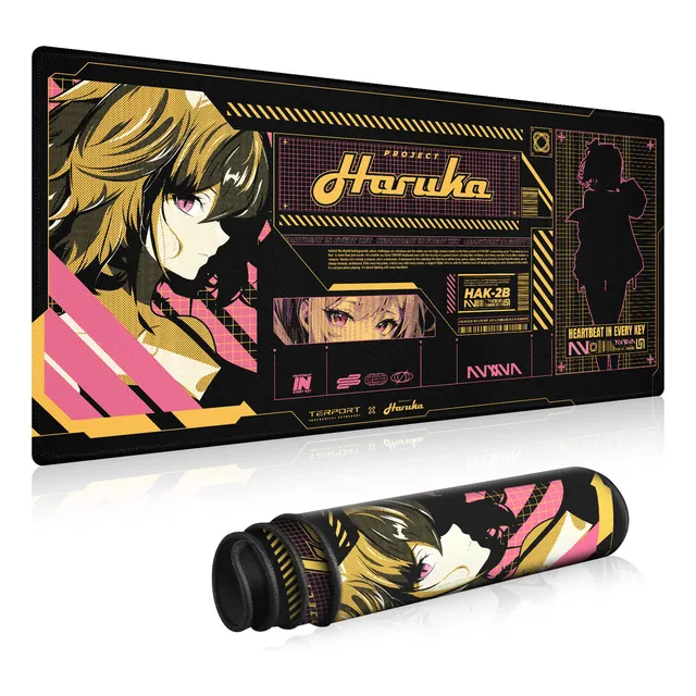 TERPORT X HARUKA Mouse Pad Grande Anime 90x43cm Antideslizante HAK 2B, Tapete Escritorio Profesional Espesor 4mm Para Teclado y Mouse Tema Haruka, Doble Costura - Color Naranja