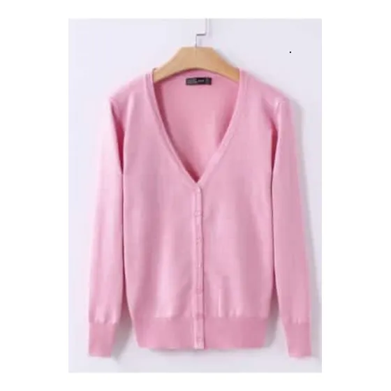 Cardigan Sacó Dama Cuello En V Hilo Rosado