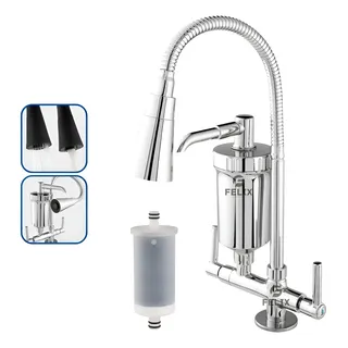 Torneira Com Filtro Bancada Mesa Gourmet Flexível Metal 1/4v Prateado Cromado