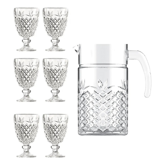 Jogo De Jarra 1.2l Com 6 Taças 200ml Diamond, Transparente - Casambiente Jogo De Jarra 1.2l Com 6 Taças 200ml Diamond, Transparente - Casambiente