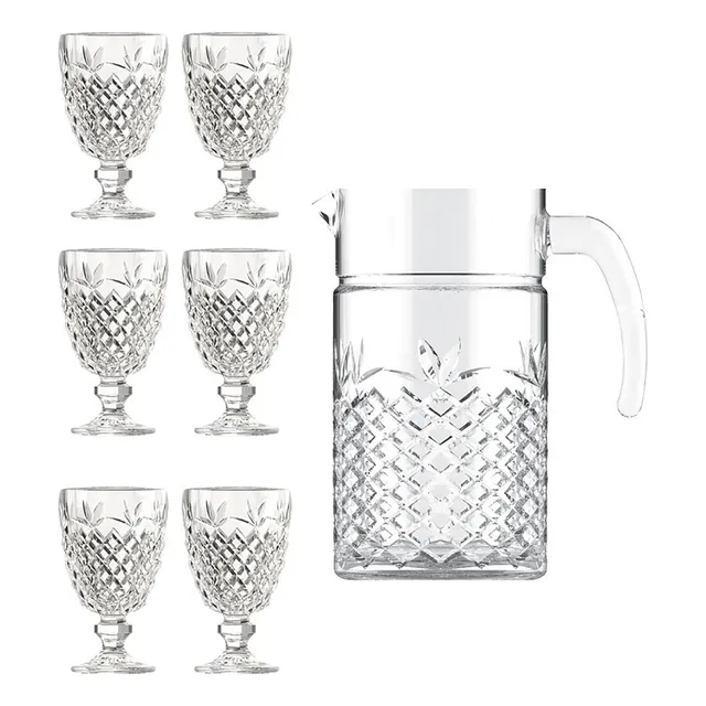 Jogo De Jarra 1.2l Com 6 Taças 200ml Diamond, Transparente - Casambiente