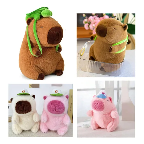 Peluche Capibara Chiguire Con Morral De Tortuga De 20 Cm