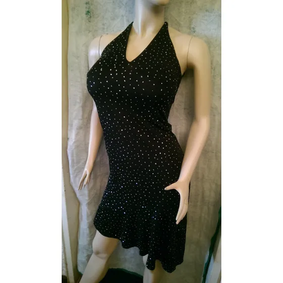 Vestido Negro Pedreria Brillante - Talla M - 85cm De Largo