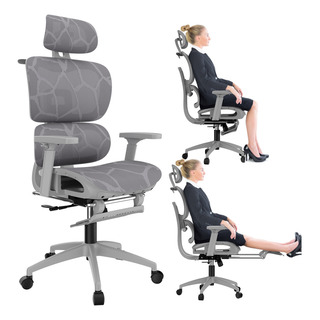 Silla De Oficina Ergonómica Con Percha Con Reposapiés Color Gris Material Del Tapizado Mesh/tela Silla De Oficina Ergonómica Con Percha Con Reposapiés Color Gris Material Del Tapizado Mesh/tela