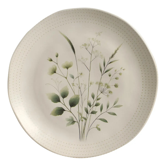 Conjunto 6 Prato Raso Porto Brasil Cerâmica Orgânico Ammi Floral Lisa