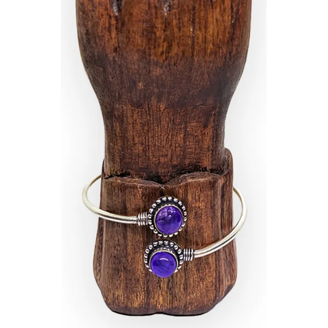 Pulsera Regulable De Alpaca Hindú Con Piedra Semipreciosa
