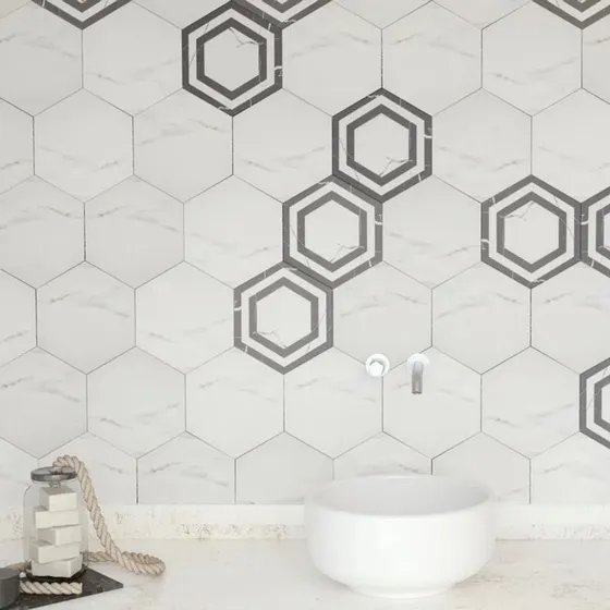 Gres Porcelánico Hexagon Calacatta Mate 20x25 Cm