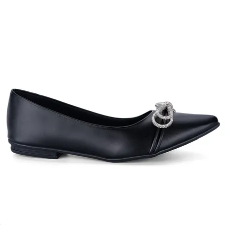 Sapatilha Feminina Laço Com Strass Bico Fino Luxo Elegante