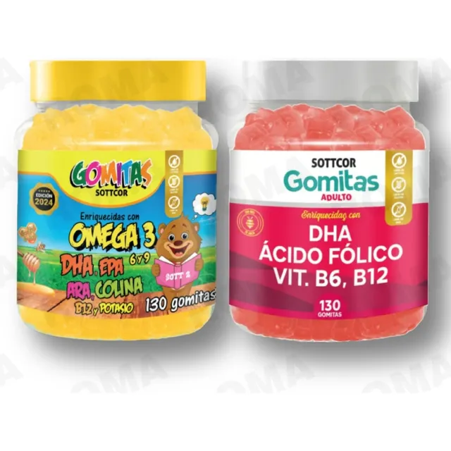 Pack 2 Gomitas Omega 3 Niños + Dha Acido Folico 260 Und