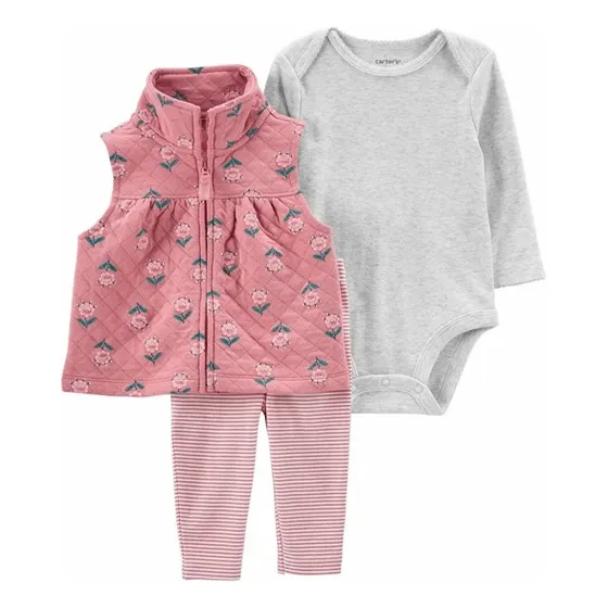 Kit 3 Peças Com Colete Rosa Floral - Carter´s