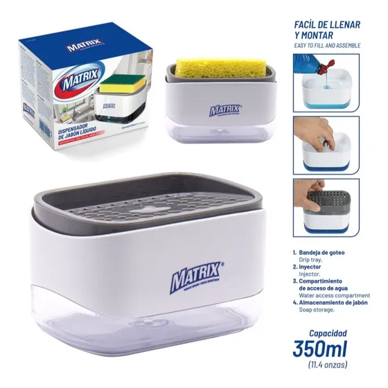 Dispensador De Jabón Lavaplatos Líquido Con Esponja