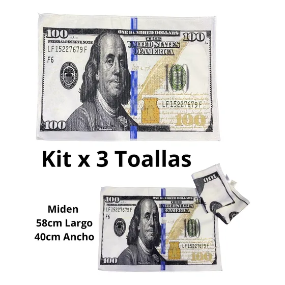 Toalla De Mano, Gym, Cocina Billete De 100$ Dólares Trae 3
