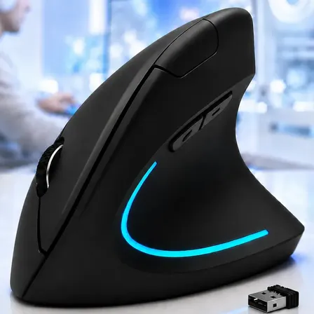 Mouse Vertical Sem Fio Ergonômico Led Usb 2.4g Notebook Computador Gamer 1600 DPI Portátil Silencioso Comica