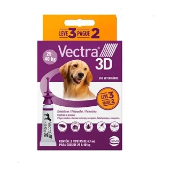 Antipulgas E Carrapatos Vectra 3d Cães 25 A 40 Kg 3 Pipetas
