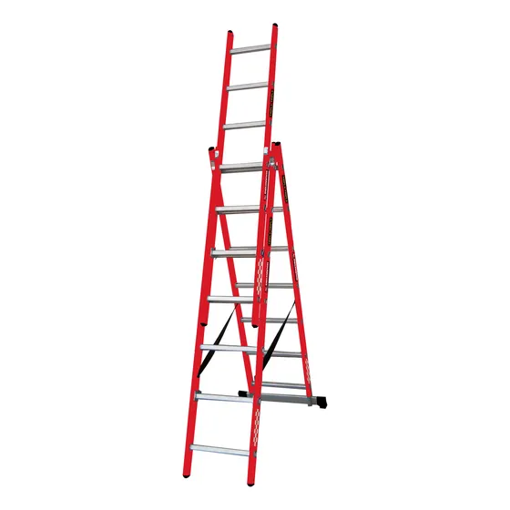 Escalera Fibra De Vidrio Convertible Triple 3x7 Dieléctrica Naranja