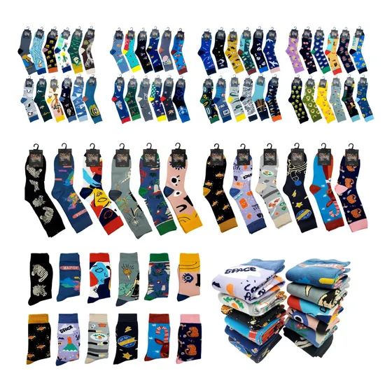 Pack 12 Calcetines Qikun Hombre Largo. Con Diseño. Algodón