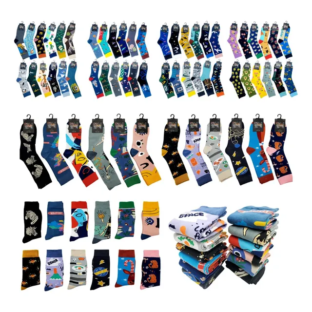 Pack 12 Calcetines Qikun Hombre Largo. Con Diseño. Algodón
