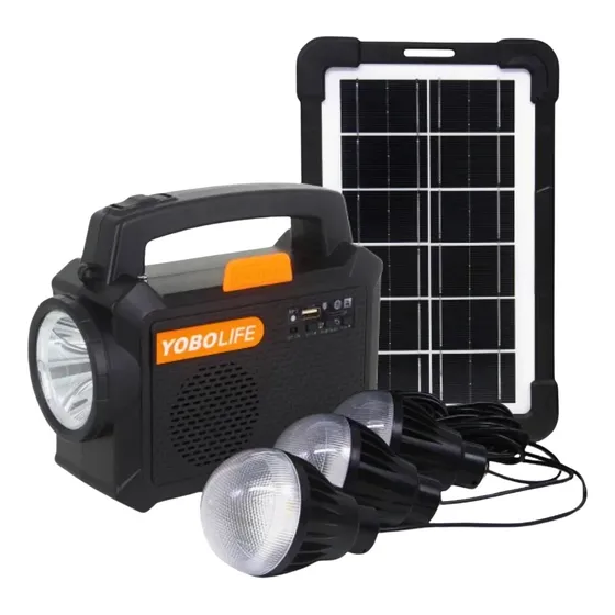 Linterna Radio Lampara Solar Camping Con Panel Y Bluetooth Color Negro con Naranja