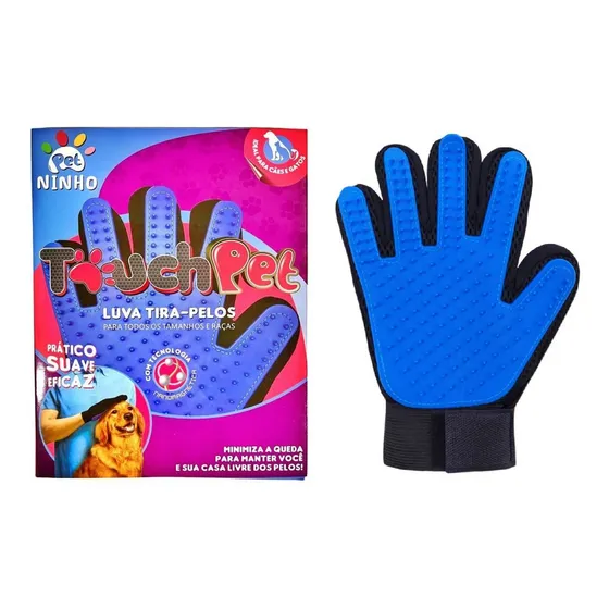 Luva Nano Magnética P/ Tirar Pelos Dos Seus Pets Cães Gatos Cor Azul