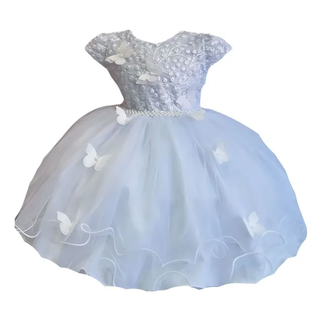 Vestido Infantil Branco C/ Aplique Borboletas 1.2.3.4