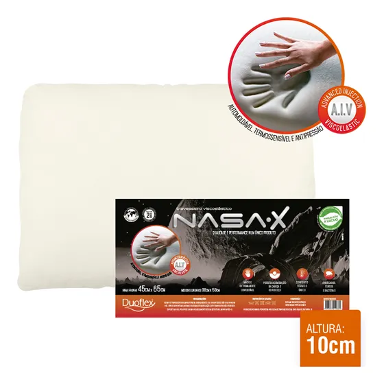 Travesseiro Duoflex Nasa-x Confortável Malha 100% Algodão Cor Branco