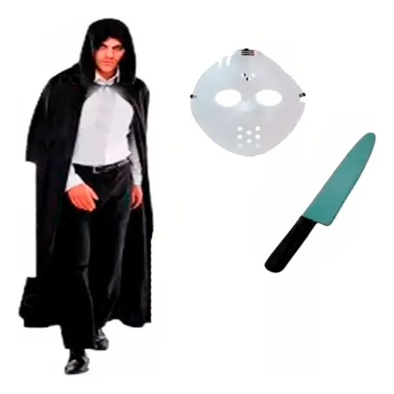 Combo Disfraz Careta Jason + Cuchillo + Capa Halloween 