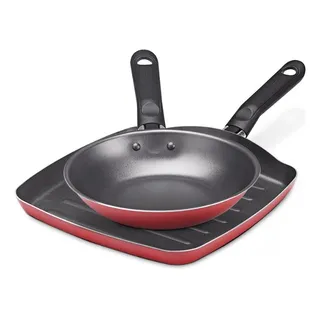 Conjunto De Grill E Frigideira De 2 Peças Garlic - Brinox Cor Vermelho Conjunto De Grill E Frigideira De 2 Peças Garlic - Brinox Cor Vermelho