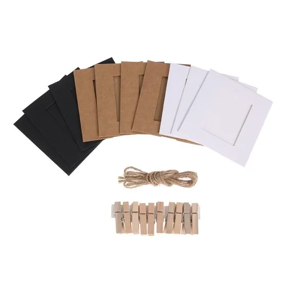 Akoak 30 Marco Foto Carton Papel Kraft Clips Madera Cuerda 2