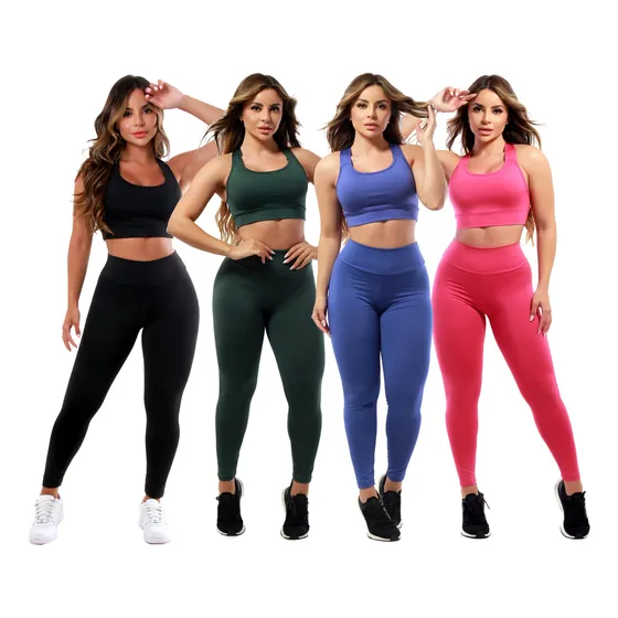 4 Conjuntos Calça E Top Roupas De Academia Atacado Pmg E Gg 
