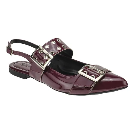 Sapato Feminino Slingback Bico Fino Fivela Rasteira Mule