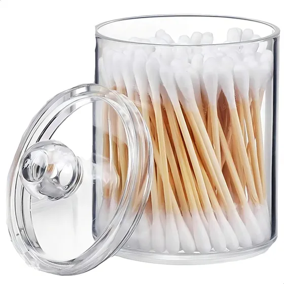 Organizador Contenedor Hisopos Cotonetes Algodon + Tapa Color Transparente