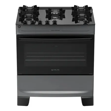 Fogão 5 Bocas Atlas Mônaco Top Glass Automático Mesa De Vidro Titanium