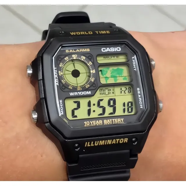 Reloj pulsera digital Casio AE-1200 con correa de resina color negro