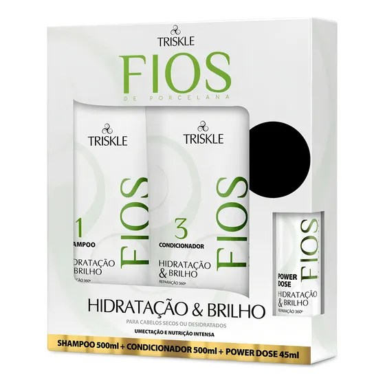 Kit Triskle Fios De Porcelana Hidratação E Brilho Óleo Coco