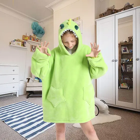 Buzo Canguro Oversize Pijama Infantil Dinosaurio Polar