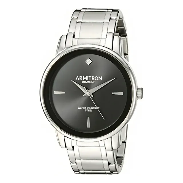 Armitron Reloj Análogo Para Hombre, Color Negro/plata Correa Plateado Bisel Plateado Fondo Negro