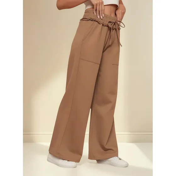 Calça Feminina Pantalona Moletom Com Bolso Moletinho Liso