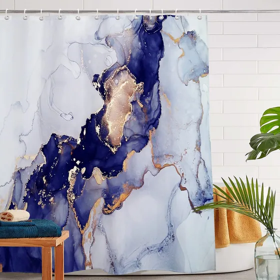 Cortina Ducha Diseño Marmol Azul Gris Juego Baño 12 X