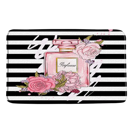 Alfombra Baño Belleza Botella Perfume Rosa Diseño Moderno 31