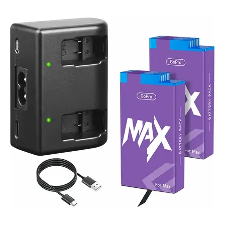 Kit Carregador De Câmeras 2 Baterias Para Gopro Max 360 Preto