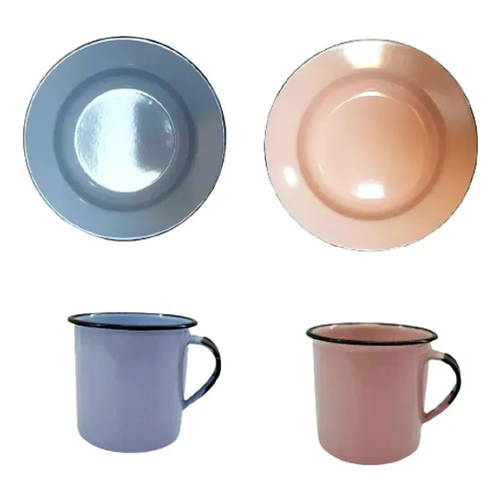 2 Canecas 350ml + 2 Pratos 22cm  Esmaltado Ágata Original 
