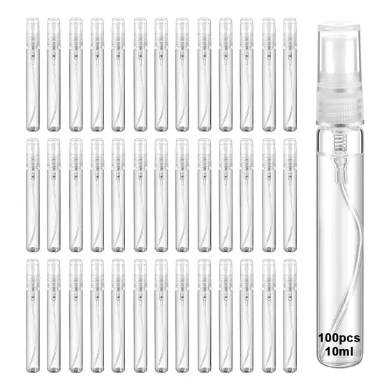 Banna Mini Botellas Spray Perfume Vidrio Recargables Botellas de perfume de vidrio transparente de 10 ml 100 botellas vacías de viaje Recipientes líquidos reutilizables para limpieza