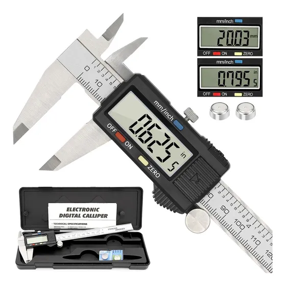 Calibrador Digital RexQualis Calibres electrónicos Vernier de 6 pulgadas de acero inoxidable con pantalla LCD grande de apagado automático, con una precisión de ±0,001in/0,01mm