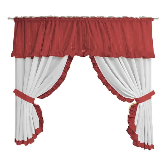 Cortina Cozinha 2,60m X 1,40m Bandô De Voil Vermelha Cor Vermelho