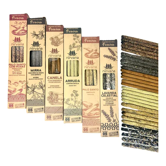 Kit 30 Varetas Incenso Nirvana Natural Premium Com 6 Aromas 