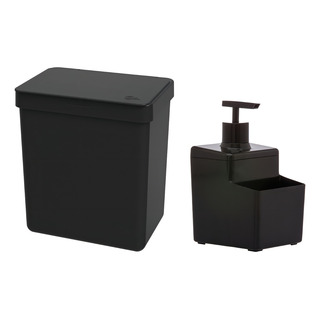 Kit Lixeira Pia + Porta Detergente Bucha Quadrada Retangular Cor Preto Kit Lixeira Pia + Porta Detergente Bucha Quadrada Retangular Cor Preto